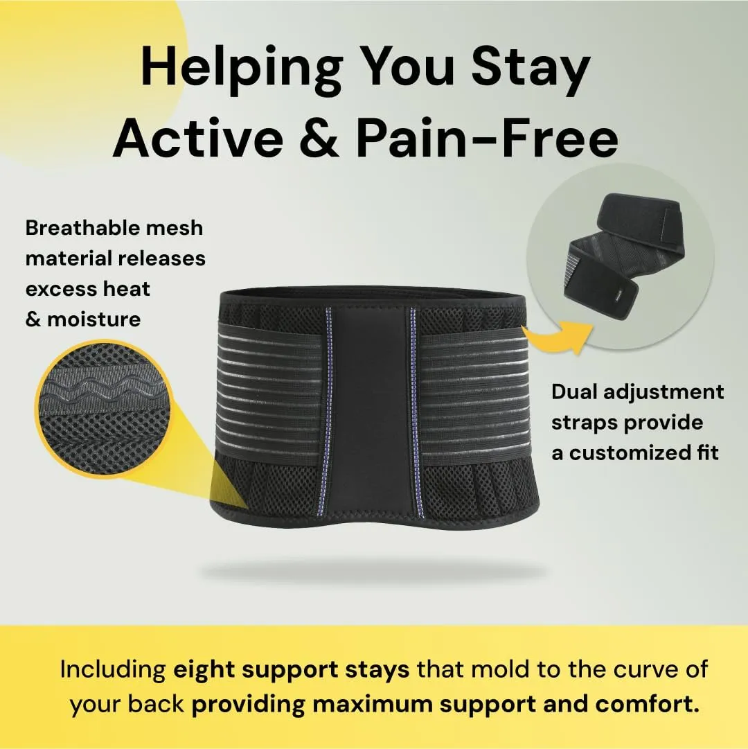 BraceUP Back Support Belt for Men and Women - Breathable Waist Lumbar Lower Back Brace for Sciatica, Herniated Disc, Back Pain Relief, with Dual Adjustable Straps (S/M 28-35 In)