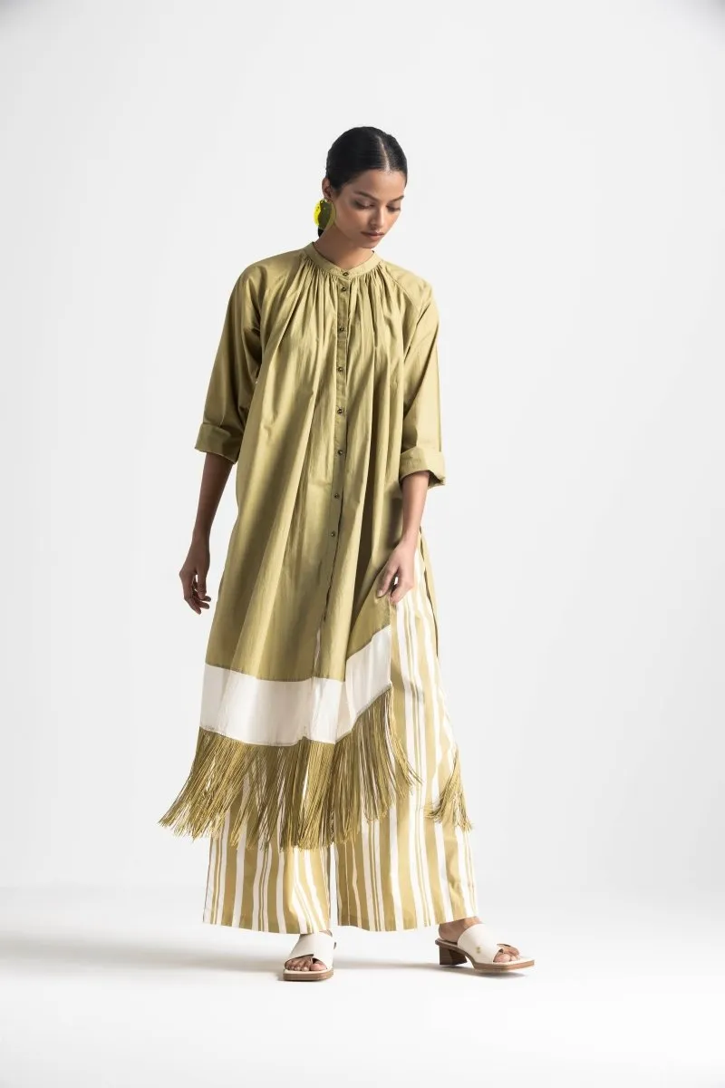 Broad Bottom - Moss Green Stripe Print