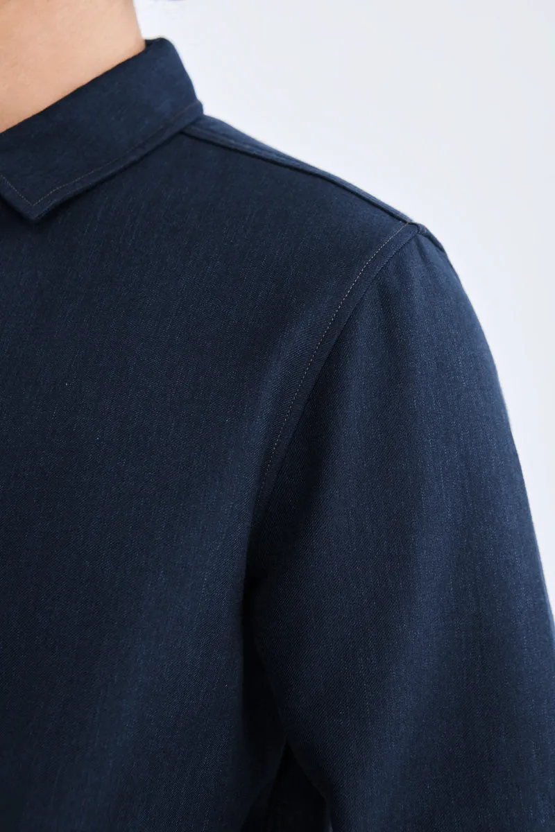 Brushed Contrast Stitch Shirt Jacket | Navy 30193N