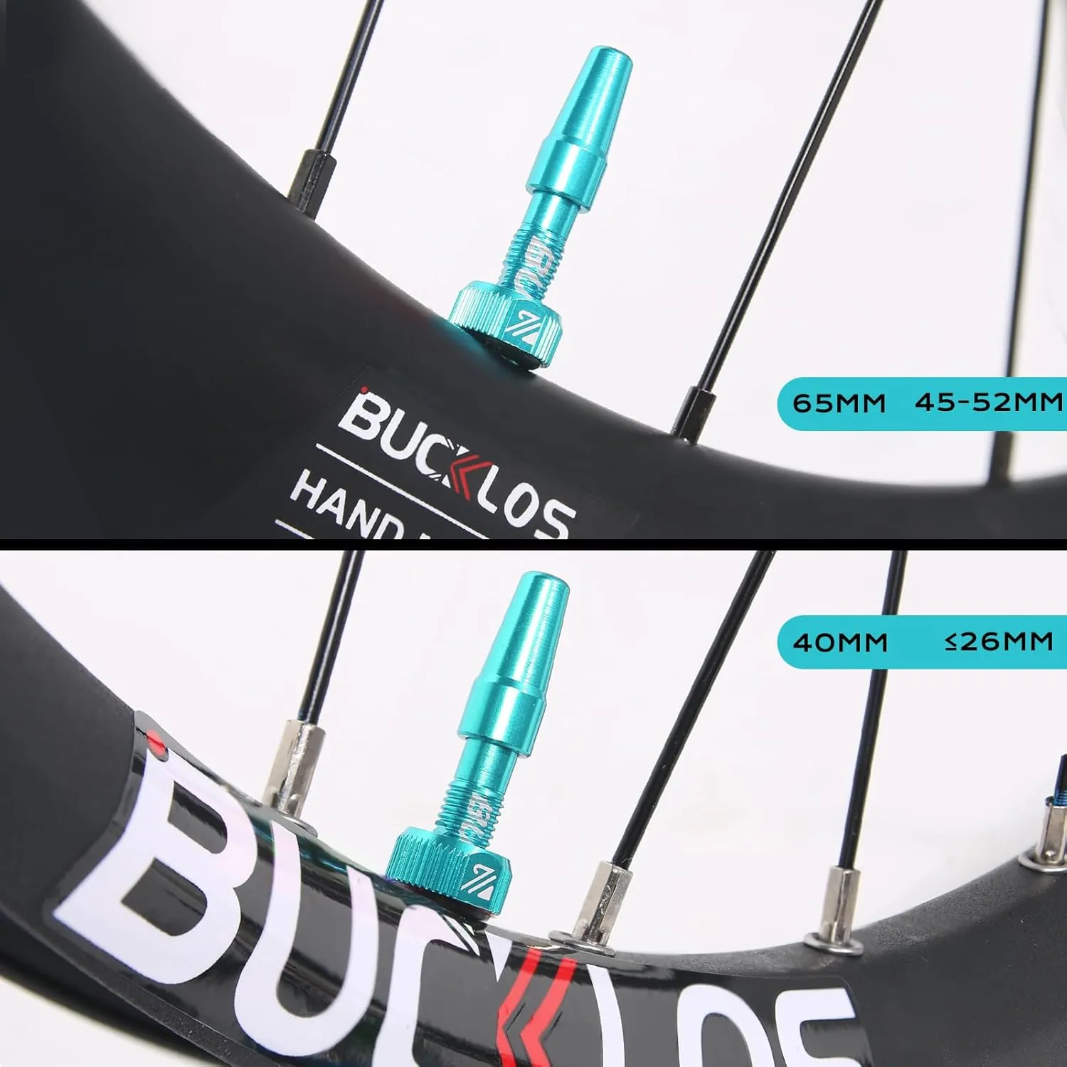 BUCKLOS Tubeless Presta Valve Stem 40/44/55/60/65/80/100 mm, Valve Stem Kit with Valve Core Removal Tool for Road Bike/Mountain Bike/MTB, Fit Most Bicycle Rims, Super Light Durable Aluminum Stem Blcak