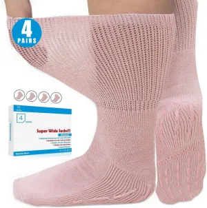 Bulinlulu Extra Width Diabetic Socks Men Women-4 Pairs Wide Edema Sock for Swollen Feet,Non Slip Cast Bariatric Socks 13-15