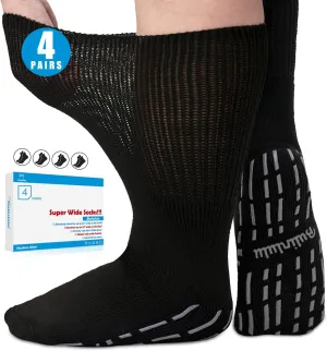 Bulinlulu Extra Width Diabetic Socks Men Women-4 Pairs Wide Edema Sock for Swollen Feet,Non Slip Cast Bariatric Socks 13-15