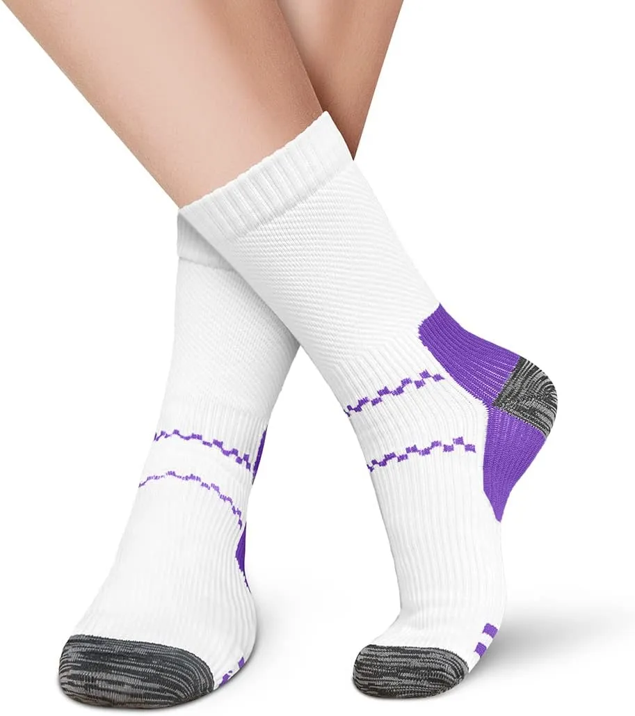 CHARMKING 6 Pairs Crew Compression Socks for Women & Men Circulation 15-20 mmHg is Best for All Day Wear Running Nurse