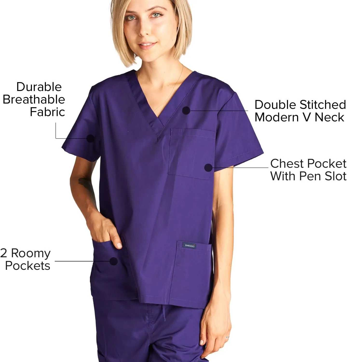 Dagacci Scrubs Medical Uniform Women and Man Scrubs Set Medical Scrubs Top and Pants