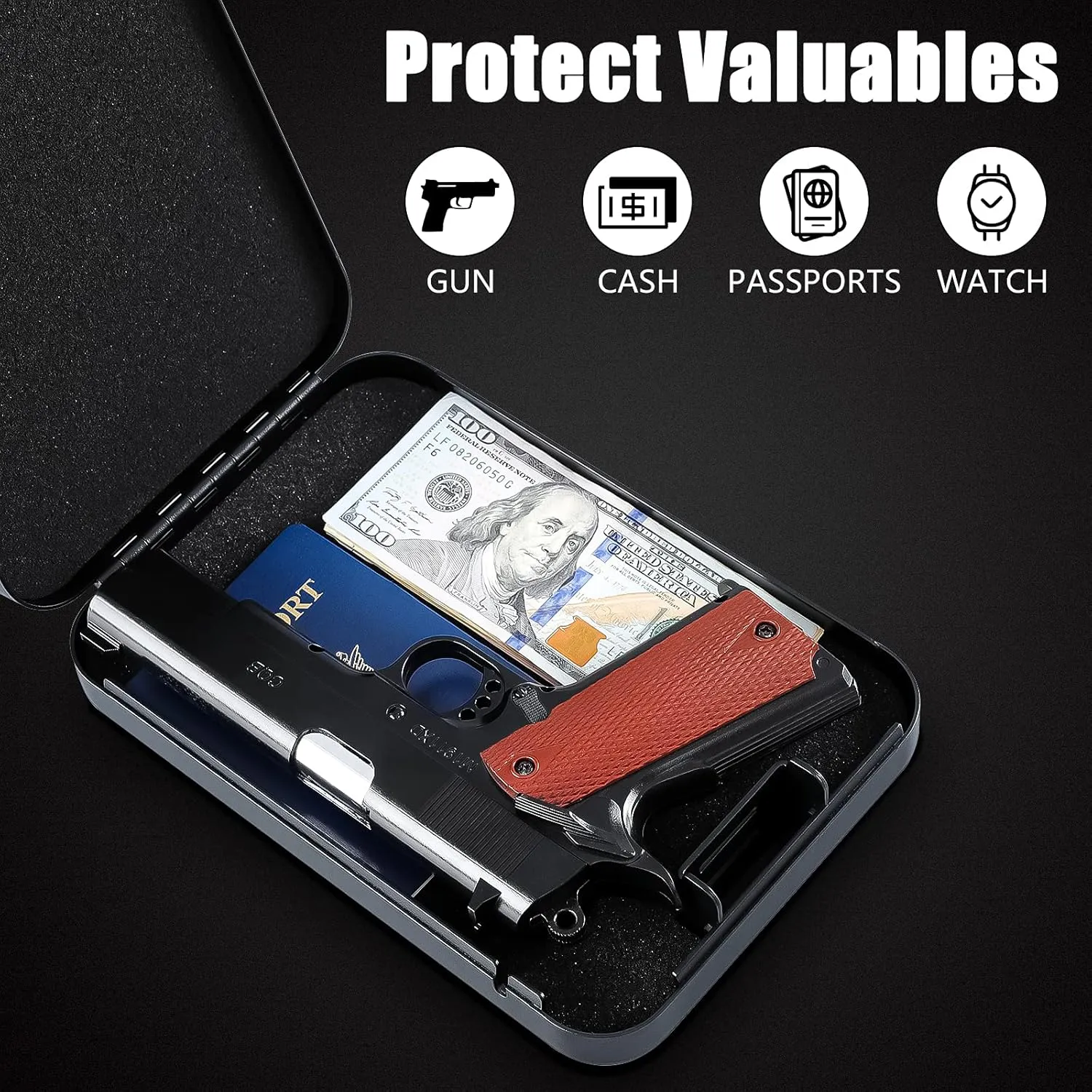 Dalmbox Gun Safe for Pistols Small Handgun Lock Box with Combination Lock Portable Travel Pistol Safe for Car, Home, Travel