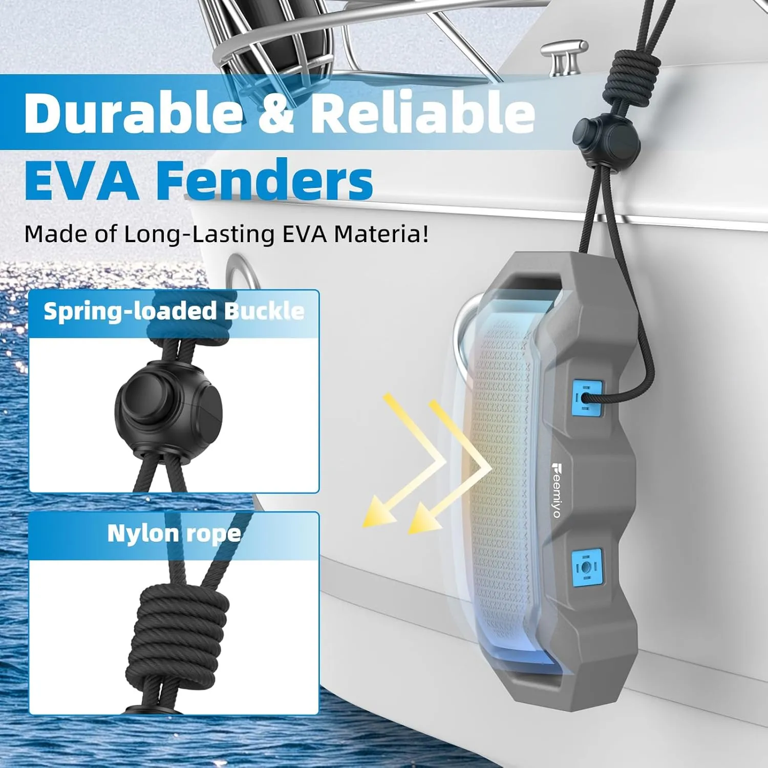 EVA Foam Boat Fenders for Docking,Boat Bumpers with Fixed Lock and Nylon Rope,Suitable for Sailing Dinghies,Bass Boats,Yachts