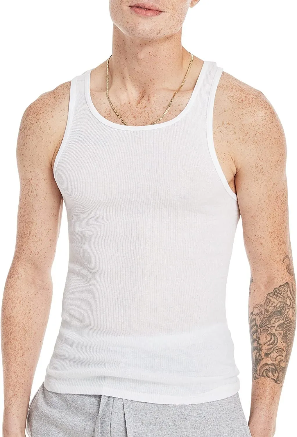 Hanes Men's, Moisture-Wicking Ribbed, Lightweight Cotton Tank Undershirts, Multi-Pack