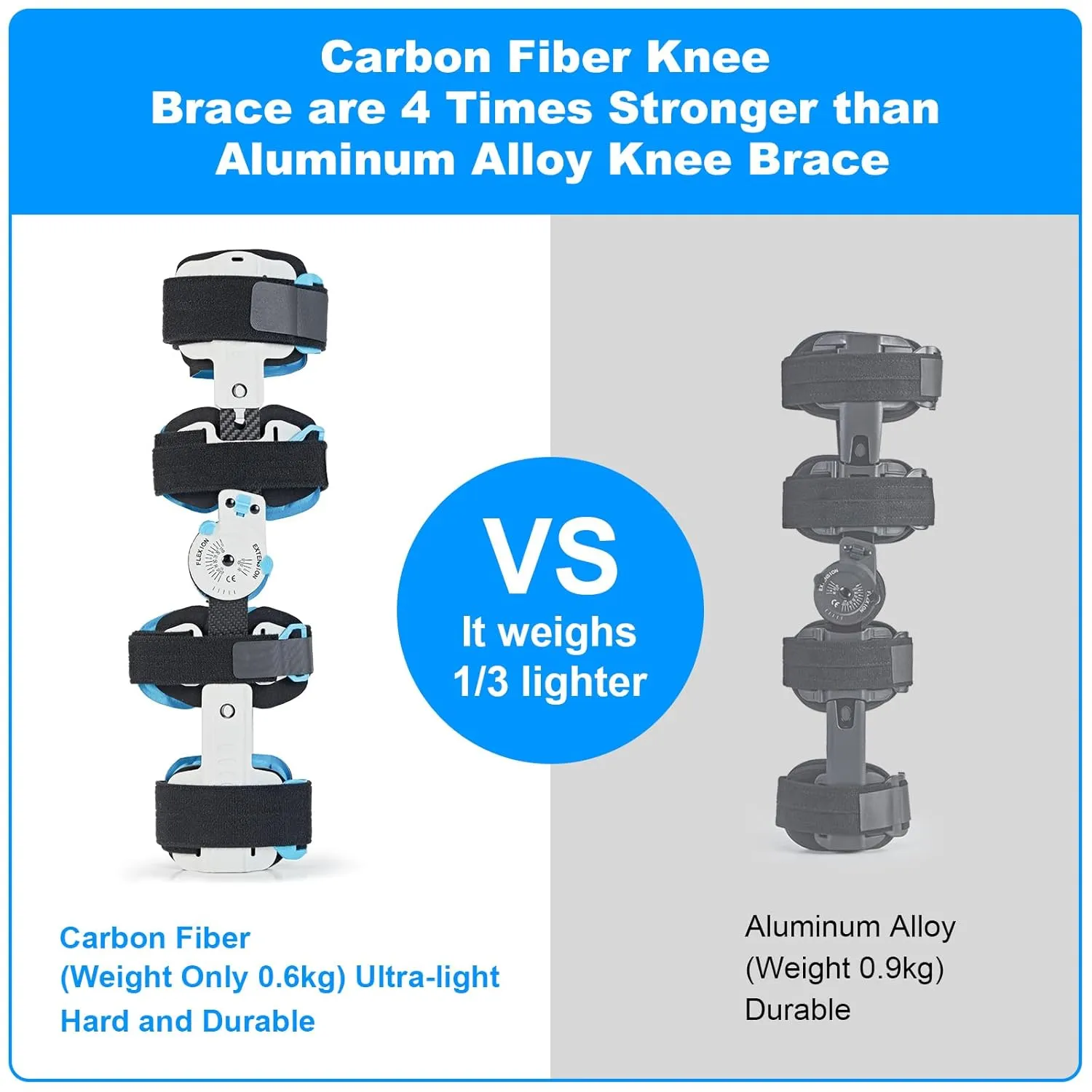 Hinged ROM Knee Brace- Carbon Fiber Post Op Knee Immobilizer Adjustable Leg Braces Support for ACL, PCL, MCL Injury, Meniscus Tear, Arthritis, Medical Orthopedic RehabInflatable Airbag
