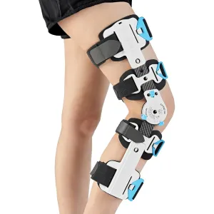 Hinged ROM Knee Brace- Carbon Fiber Post Op Knee Immobilizer Adjustable Leg Braces Support for ACL, PCL, MCL Injury, Meniscus Tear, Arthritis, Medical Orthopedic RehabInflatable Airbag