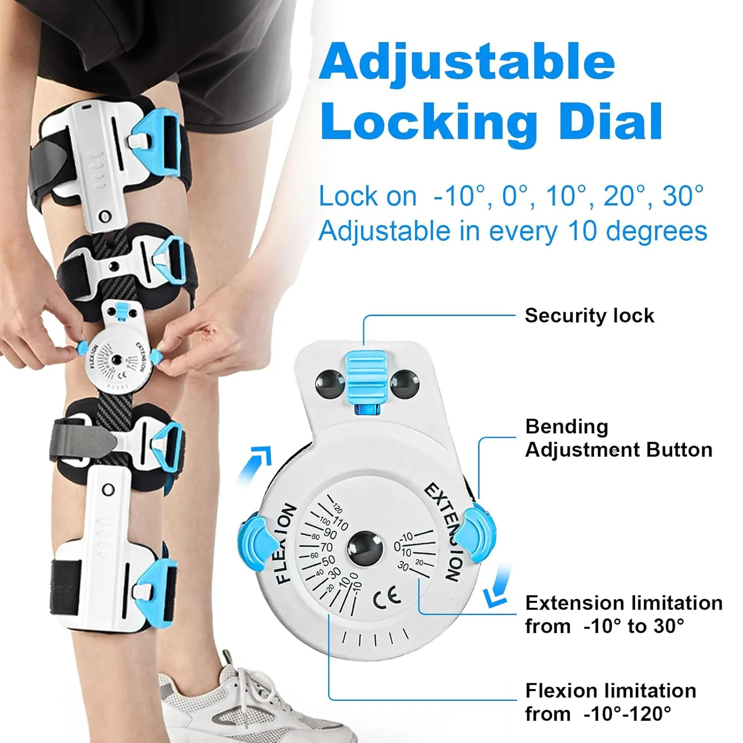 Hinged ROM Knee Brace- Carbon Fiber Post Op Knee Immobilizer Adjustable Leg Braces Support for ACL, PCL, MCL Injury, Meniscus Tear, Arthritis, Medical Orthopedic RehabInflatable Airbag