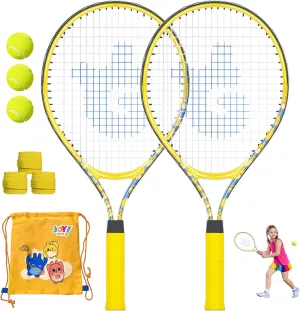 Kids Tennis Rackets 2 Pack with Tennis Trainer Rebound Balls, Size 19" & 21" Tennis Training Equipment for Parent-Child Activities, Portable Beginners Junior Youth Tennis Practice Kit for Boy Girl