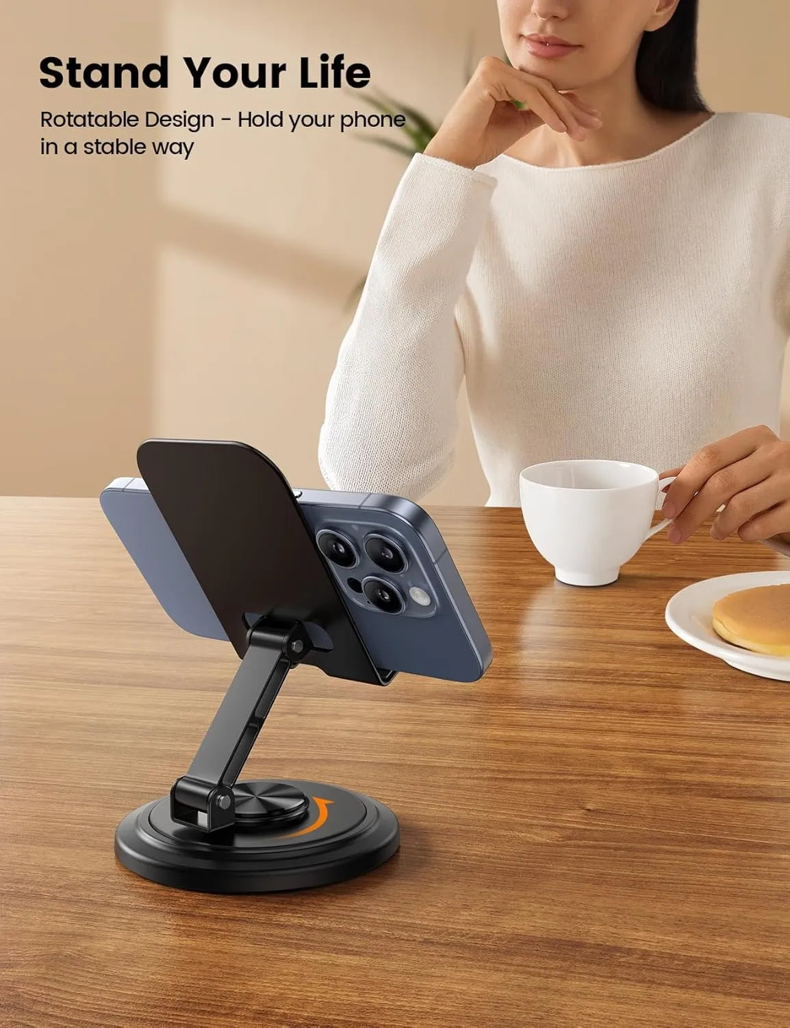 Lamicall Adjustable Phone Stand for Desk - 360 Rotating Foldable Cell Phone Holder Desktop Portable Cellphone Stand, Office Desk Accessories for iPhone 16 15 14 13 Pro Max, 4-10 Smartphones, iPad