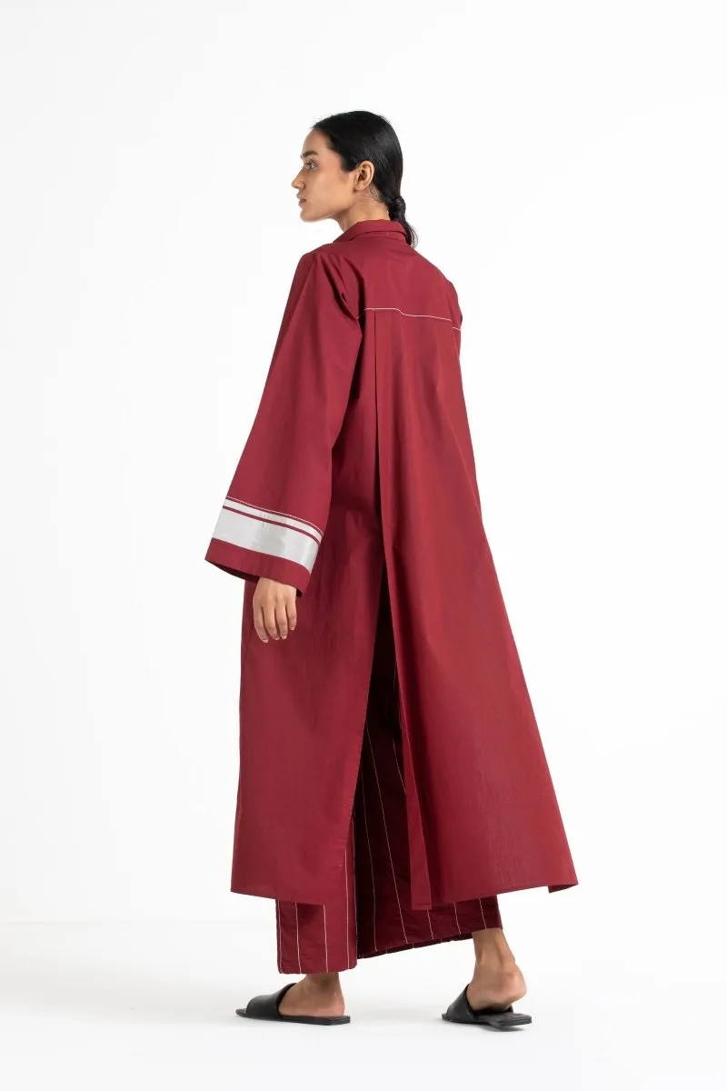Linear Embroidered Broad Bottom Crimson Red