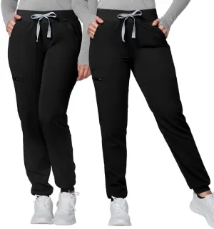 Medical Scrub Pants for Women - Mid Rise 4-Way Stretch Anti-Wrinkle Slim Fit Jogger Pants, Drawstring & 5 Pockets