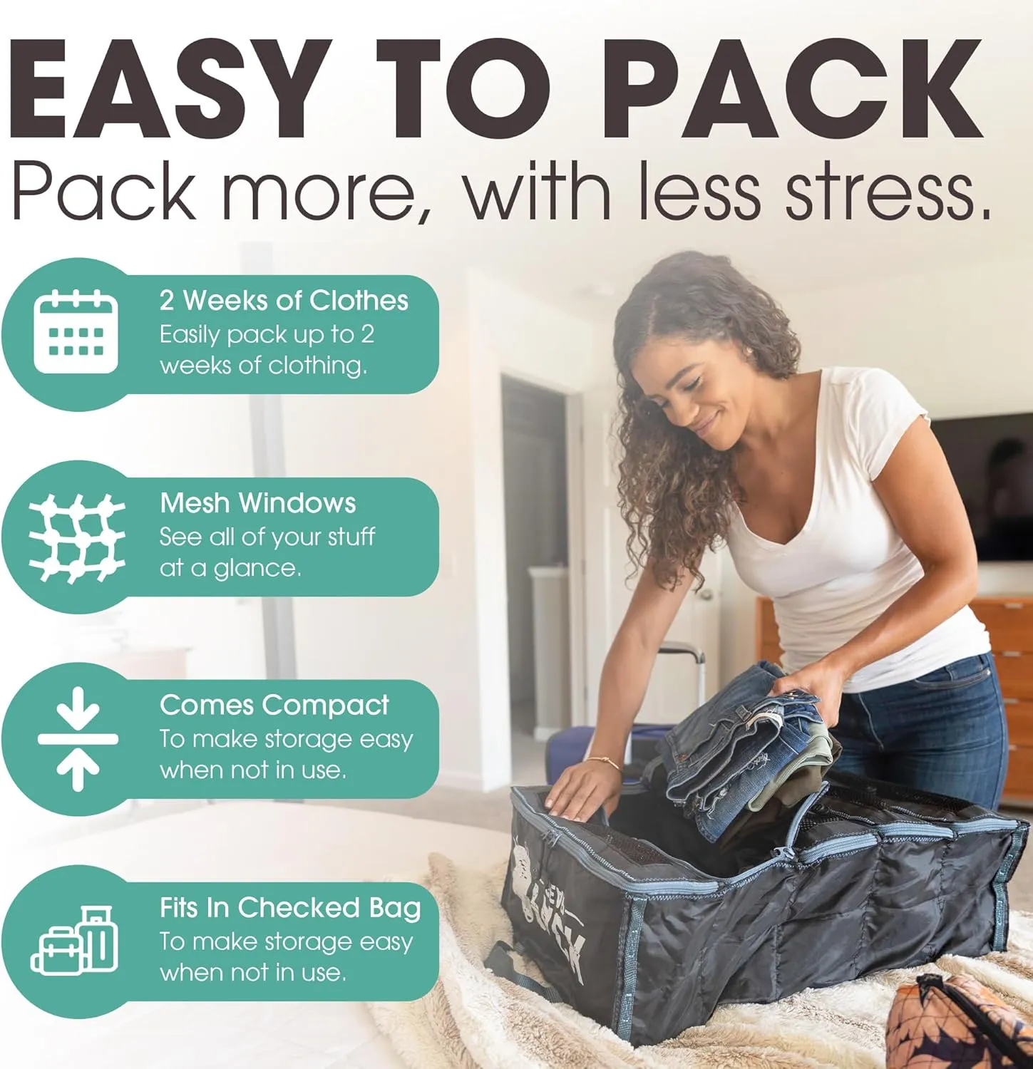 Pack Gear Hanging Carry-On Organizer - Our Fitted Hanging Luggage Organizer Perfectly Fits Any Carry On - Our Packing Cubes For Travel Use Mesh Windows to Make Finding Clothes Easy (Black, M)