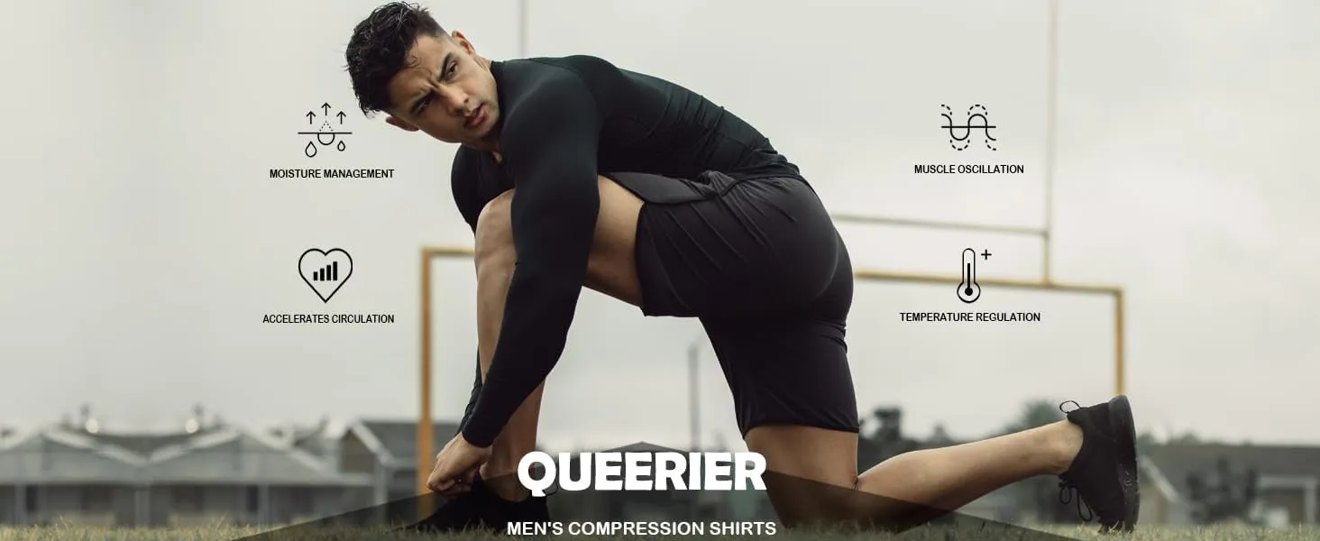 Queerier Men's Compression Shirts Workout T Shirt Long Sleeve Thermal Tops for Men Athletic Base Layer Gym Sports Underwear