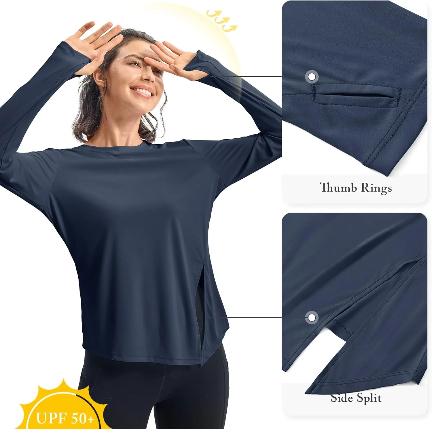 Rdruko Women's Sun Shirt Long Sleeve UPF 50  UV Rash Guard Workout Outdoor Gym Hiking Tops with Thumbholes