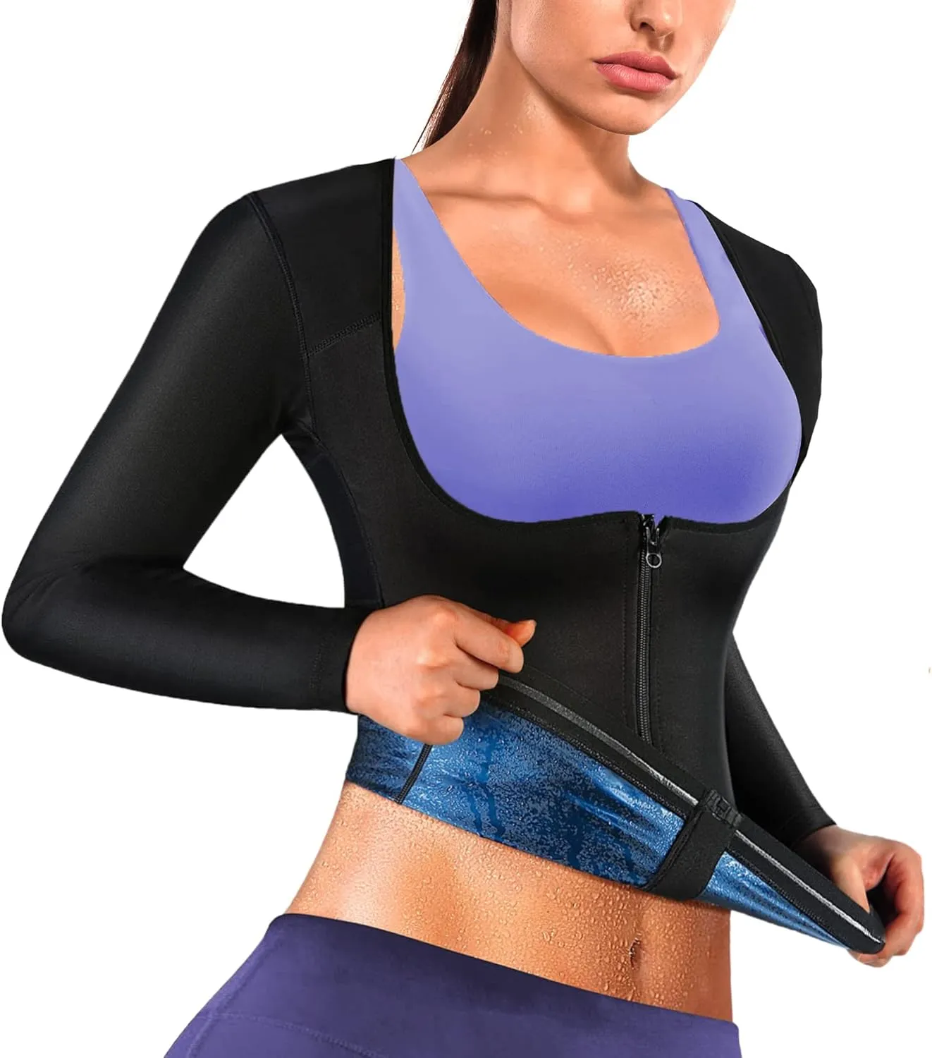 Sauna Suit Shirt for Women Weight Loss Sweat Waist Trainer Vest Workout Compression Tank Top Body Shaper