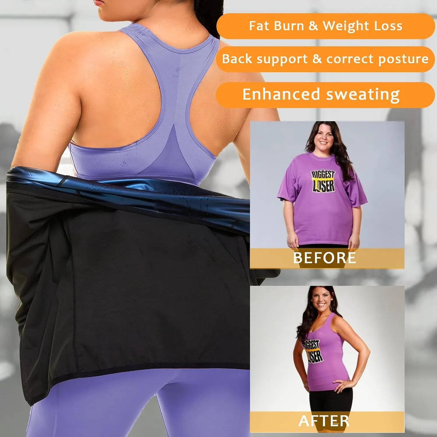 Sauna Suit Shirt for Women Weight Loss Sweat Waist Trainer Vest Workout Compression Tank Top Body Shaper
