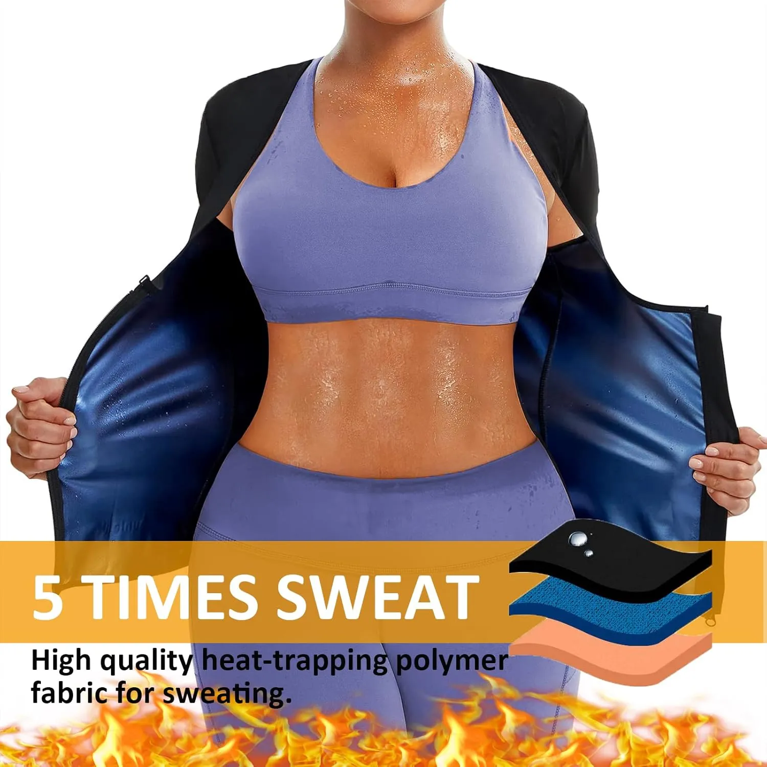 Sauna Suit Shirt for Women Weight Loss Sweat Waist Trainer Vest Workout Compression Tank Top Body Shaper