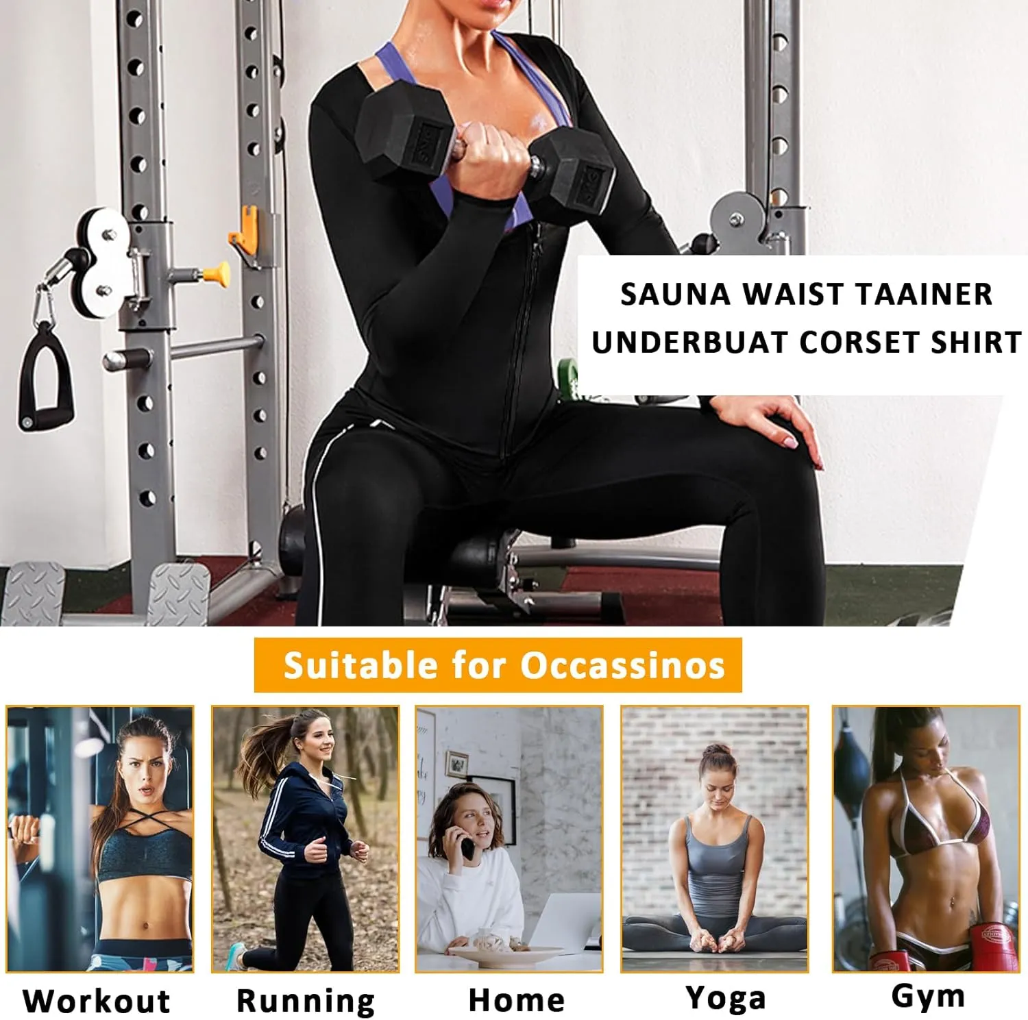 Sauna Suit Shirt for Women Weight Loss Sweat Waist Trainer Vest Workout Compression Tank Top Body Shaper