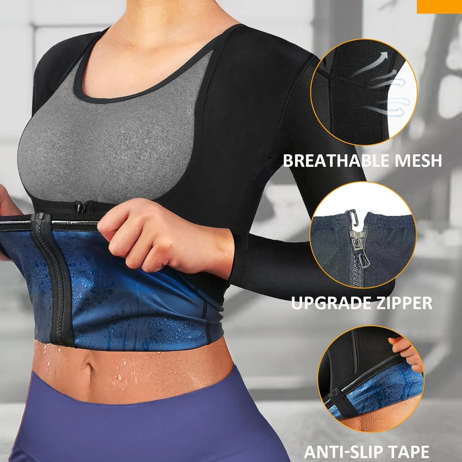 Sauna Suit Shirt for Women Weight Loss Sweat Waist Trainer Vest Workout Compression Tank Top Body Shaper