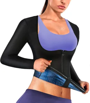 Sauna Suit Shirt for Women Weight Loss Sweat Waist Trainer Vest Workout Compression Tank Top Body Shaper