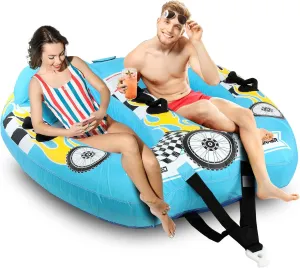 Serenelife Inflatable Towable Tube for Boating, 2 Rider Capacity with Deck Seats & Backrest, 450 lbs Water Sports Tube, Durable Nylon Cover, Multiple Grab Handles, Speed Safety Valve