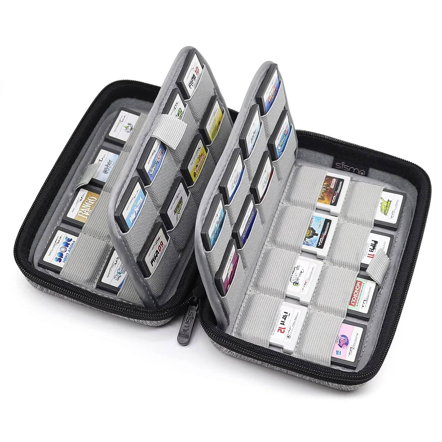 sisma 64 Game Case Compatible with Nintendo 3DS DS Switch Game Cartridges,Game Card Holders Organizer Travel Storage Safekeeping Grey Carry Case