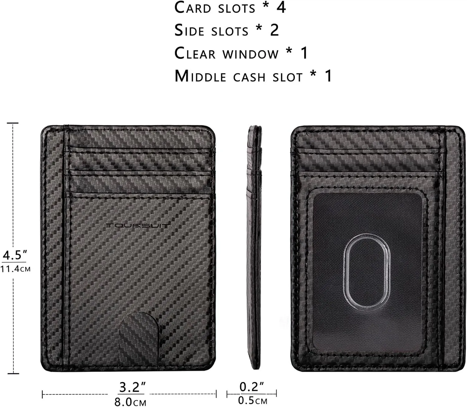 TOURSUIT Travel Minimalist Slim Front Pocket Wallet for Men Women, RFID Blocking Credit Card Holder Case (Carbon Fiber Black)