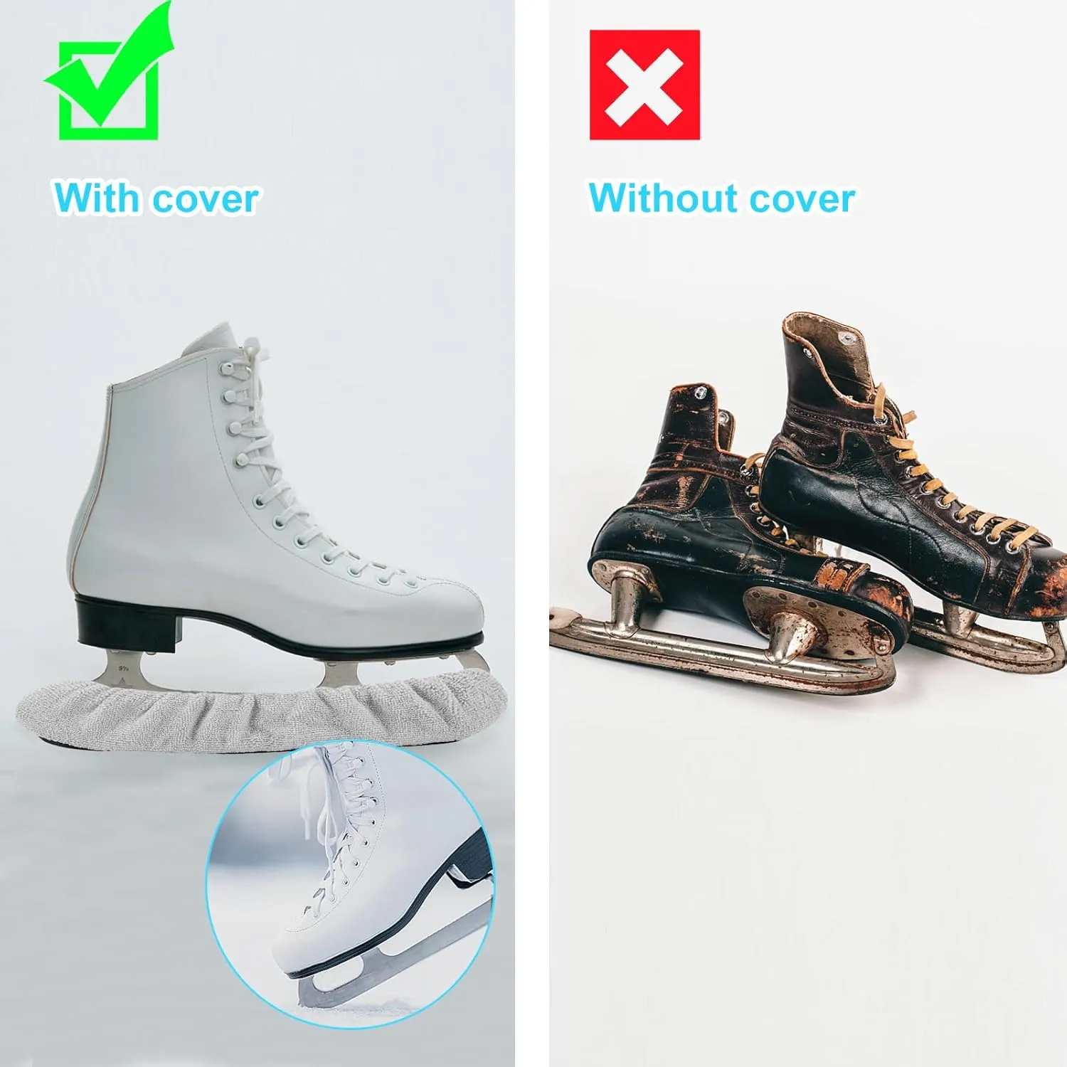TUYUU Ice Skate Guards,Skate Guards for Hockey Skates,Figure Skates and Ice Skates.Ice Skate Blade Covers for Toddler Kids Youth Adults-Men Women Boys Girls.Skate Guards Figure Skating Hockey.