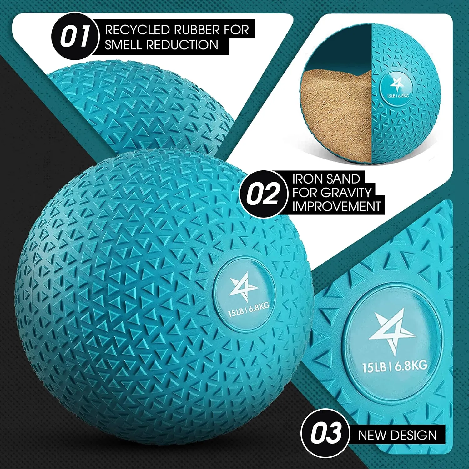 Yes4All Fitness Slam Ball Triangle for Exercise, Strength, Dynamic Workout, Multiple Weight Options Weighted Ball